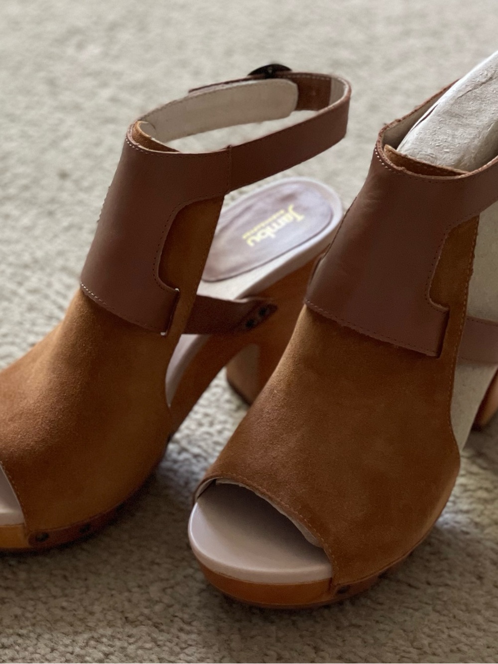 Jambu Chestnut Brown Suede Open-Toe Block Heel Sandals